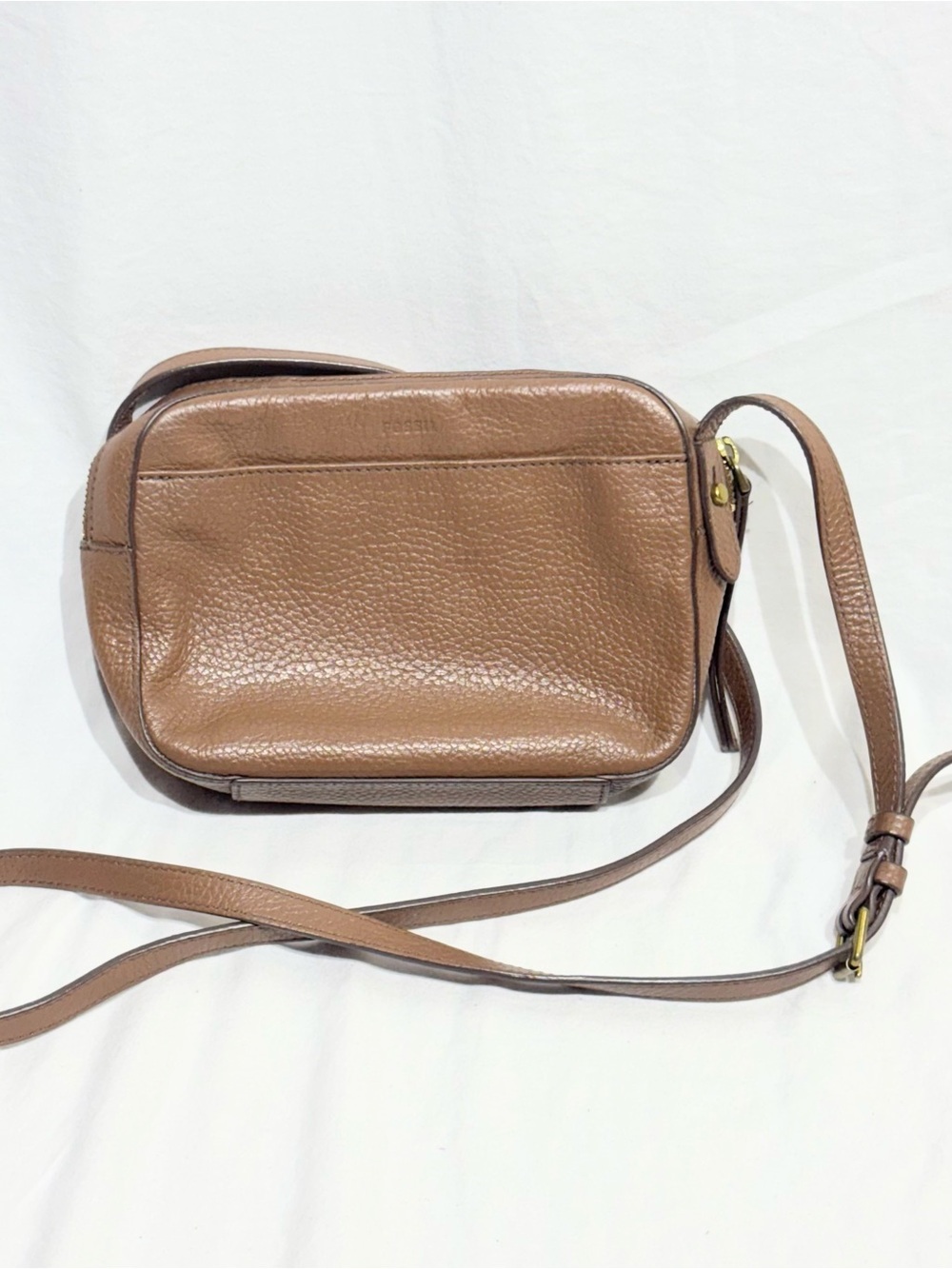 Vintage Fossil Brown Pebbled Leather Crossbody Bag Small Zip Shoulder Purse